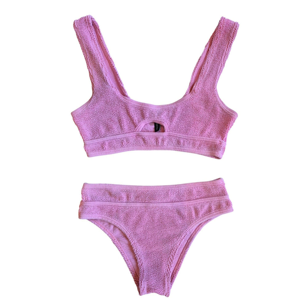 Love and Bikinis Sardinia top and Turks bottom one size pink cute crinkle swim